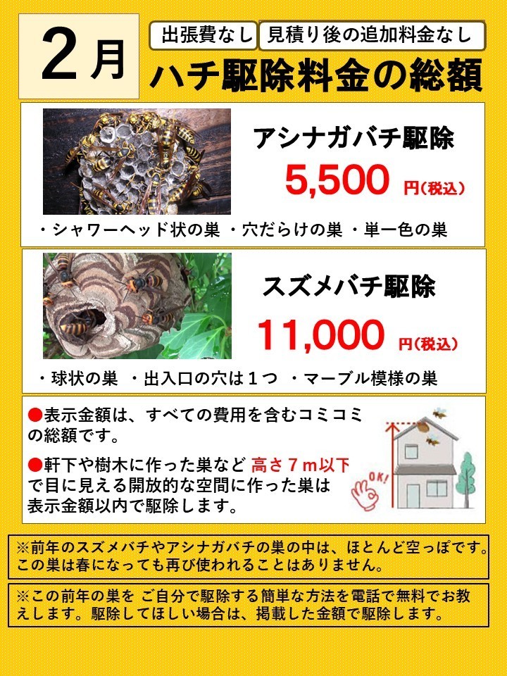 ハチ駆除料金