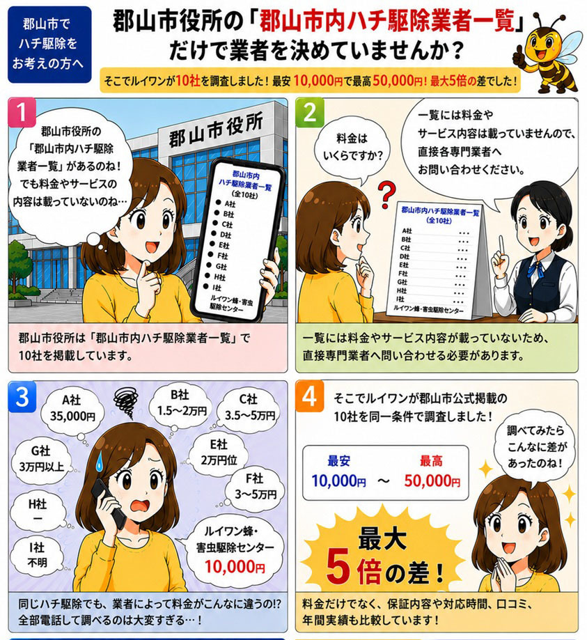 郡山市でスズメバチ駆除料金の比較