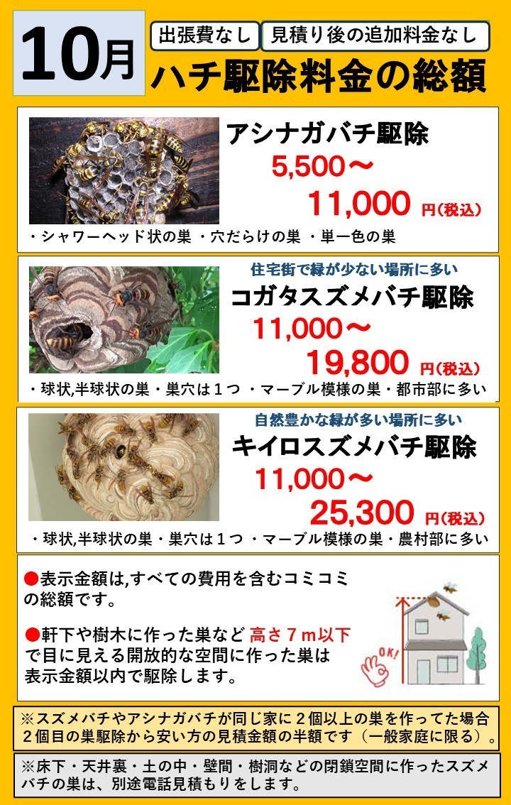 ハチ駆除料金の総額