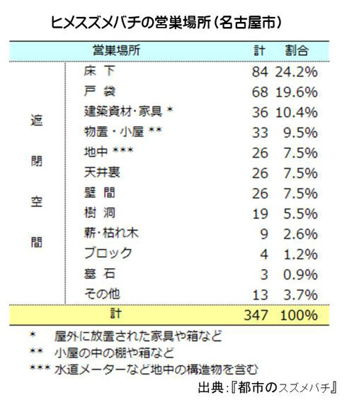 ヒメスズメバチの営巣場所