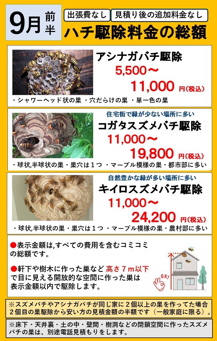 ハチ駆除料金