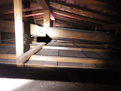 スズメバチの巣が作られていた屋根裏の構造（棚倉町）