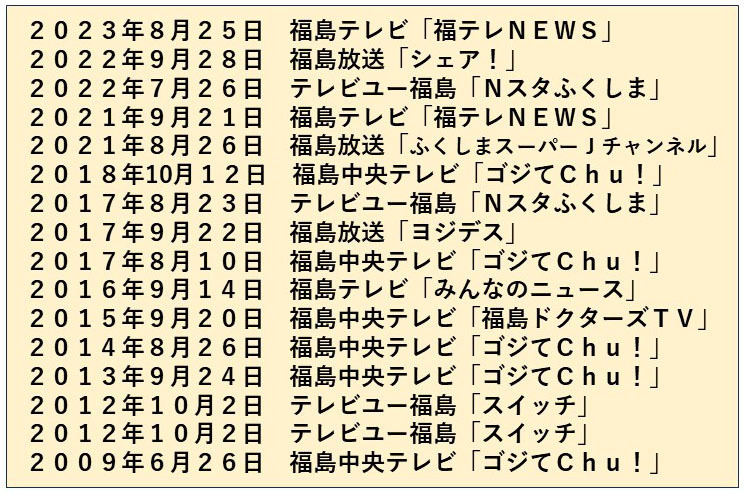 福島県内でハチ駆除のテレビ取材歴