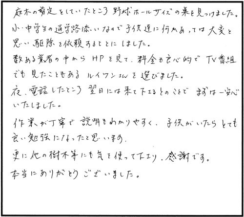 会津若松市でスズメバチ駆除のお客様の声