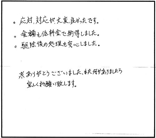 白河市でスズメバチ駆除のお客様の声