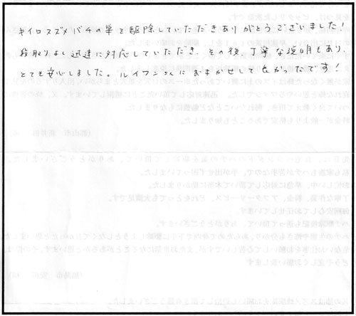 郡山市でスズメバチ駆除のＳ様からの口コミ