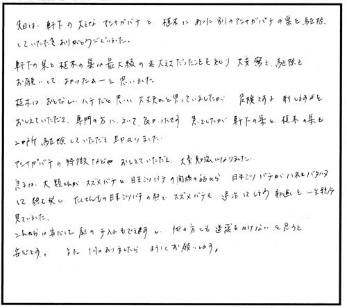 郡山市でスズメバチ駆除の口コミ