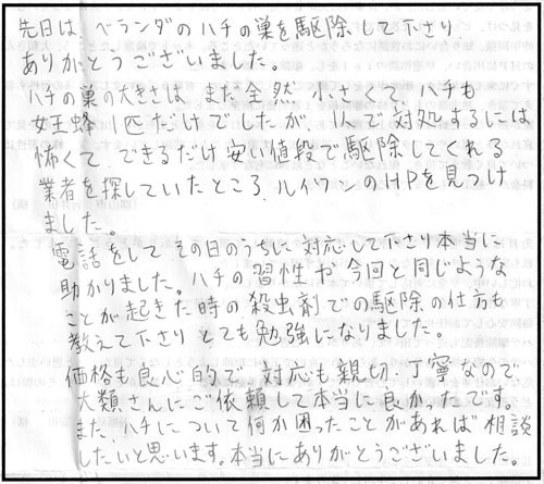 郡山市でセグロアシナガバチ駆除の口コミ