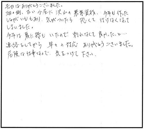 小野町でキイロスズメバチ駆除のＹＹ様からの口コミ