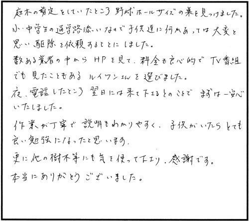 会津若松市でスズメバチ駆除のお客様の声