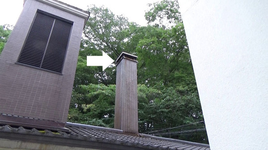 煙突に作ったスズメバチの巣駆除の現場